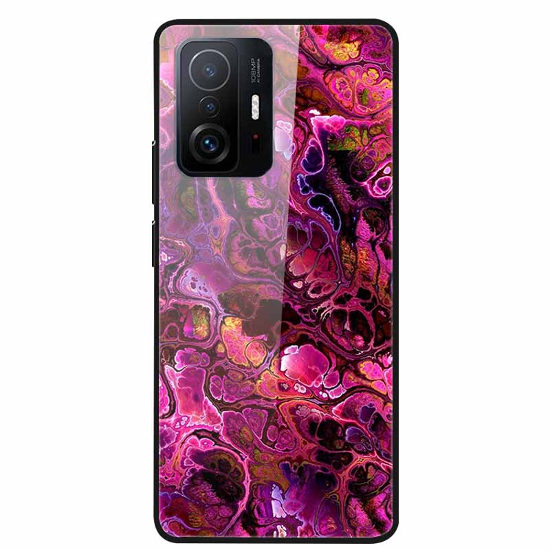 For Xiaomi 11T Pro Glass Case Hard Tempered Glass PC Cover Phone Case For Xiaomi Mi 11T 11 T Pro Shockproof Cartoon Funda Coque