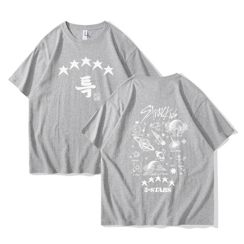 Camiseta de Algodão de Verão Kpop Street Kids 5 estrelas Manga Curta Estética Estampa de Álbum de Música camiseta homens mulheres e crianças peça única