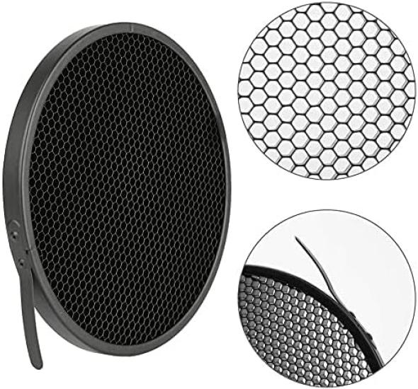 SOONPHO Standard Reflector Set with and Includes 3 Honeycomb White Soft Glass Diffuser Lamp Shade and Bowens Mount Strobe 7-inch (18cm) 20°, 40°, 60°
