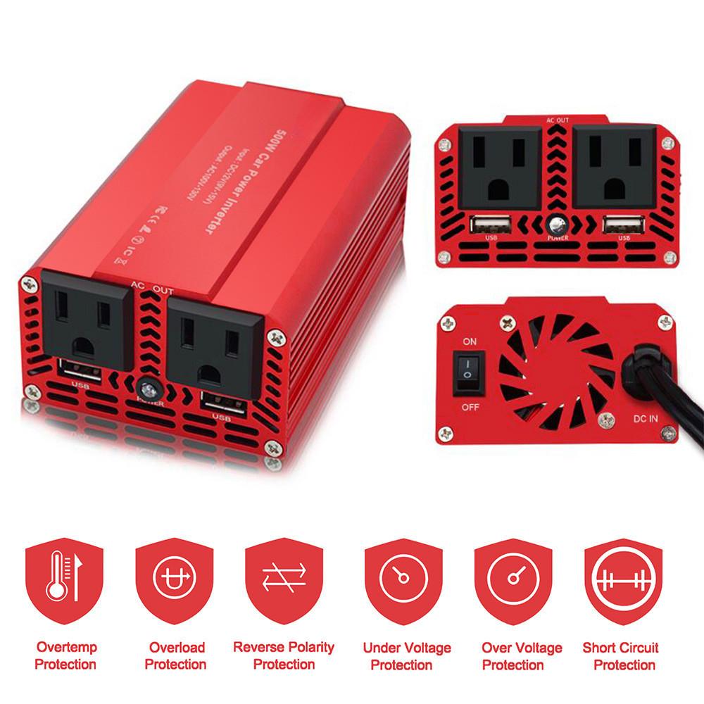 500W Dual Socket Power Converter Household Modified Sine Wave Power Adapter Mini Portable Car Inverter