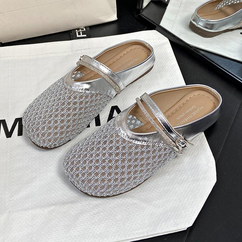Fashion CRLAYDK Fashion Mule for Women Mesh Hollow Out Backless Loafers Slip On Flat Casual Ladies Walking Lazzy Slides Buckle Slippers
