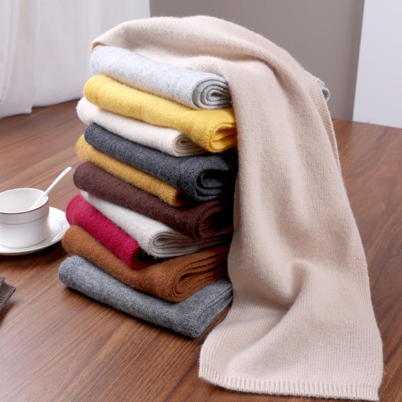 100% Pure Wool Solid Color Knitt Scarf Winter Women'Sthermal Neck Wrap Casual Thick Neckerchief Wraps Soft Warm Dressing Up