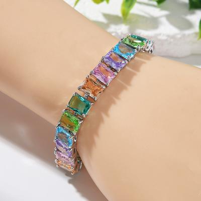 Rechteckiges Zirkonarmband Mehrfarbig Optional Edelsteinschmuck Damengeschenk