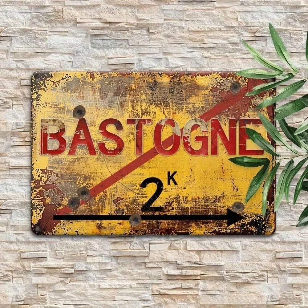 

WW2 Metal Poster for Bar Man Cave, Brothers in Arms Bastogne Vintage Tin Sign, Garage Wall Decor Gift