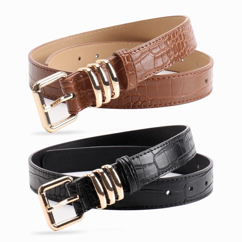 Womens Leather Pu Stone Pattern Belt With Alloy Buckle For Casual Office Wear