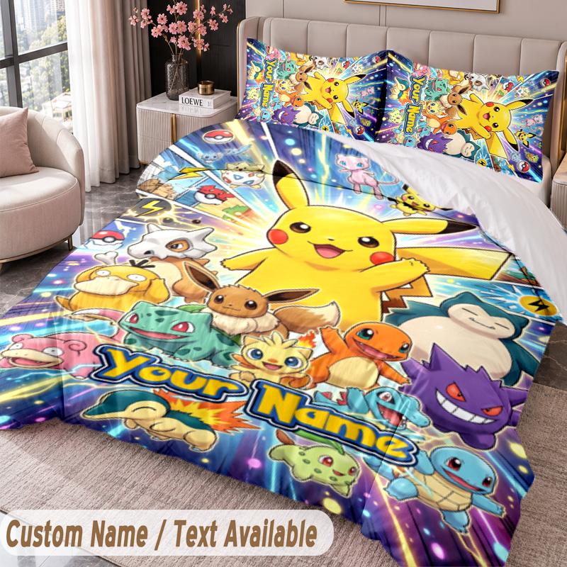 Custom Name Text 3Pcs Bedding Set Pokémon Duvet Cover And Two Pillowcases
