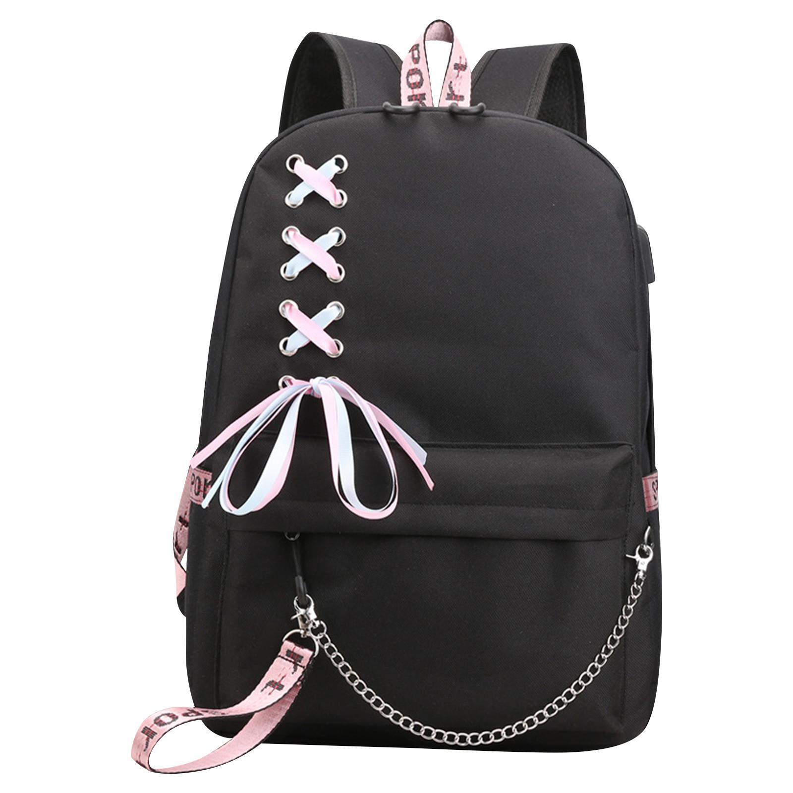 

Рюкзак для отдыха из ткани Оксфорд, вместительный, дорожная сумка для студента в студенческом стиле One Size чёрный