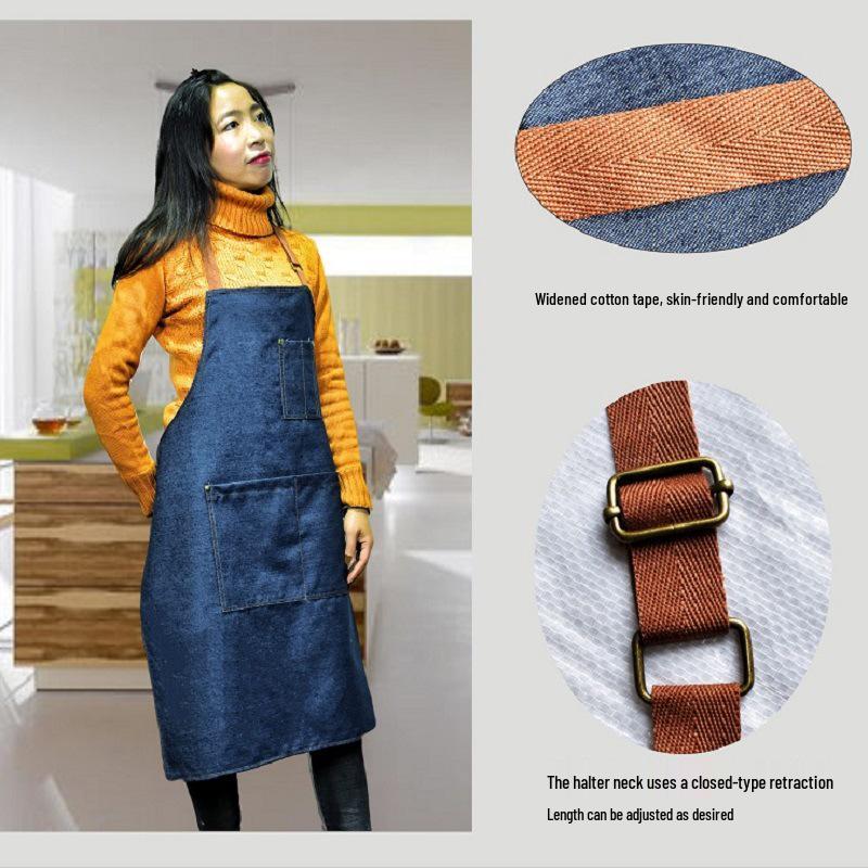 Unisex Nordic Denim Apron with Multi-Pockets for Kitchen and Home