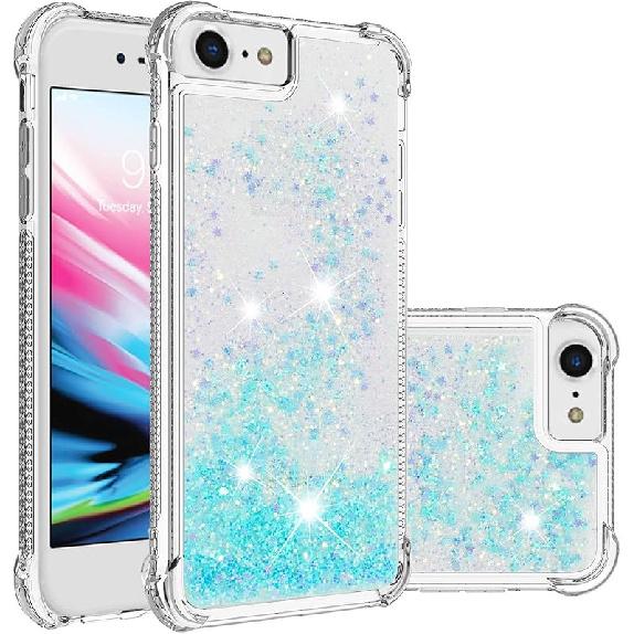 Kompatybilne z etui na iPhone SE 2020, Błyszczące brokatowe przezroczyste etui Pływający piasek kwarcowy Odporne na wstrząsy Ochronne Błyszczące Silikonowe Miękkie etui TPU dla iPhone 6/7