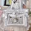 Lolita Style Bow Decor Ita Bag Women Pearl Lace Trim Japanese Transparent Window Shoulder Bag Display Badge Cute Ruffle Handbag
