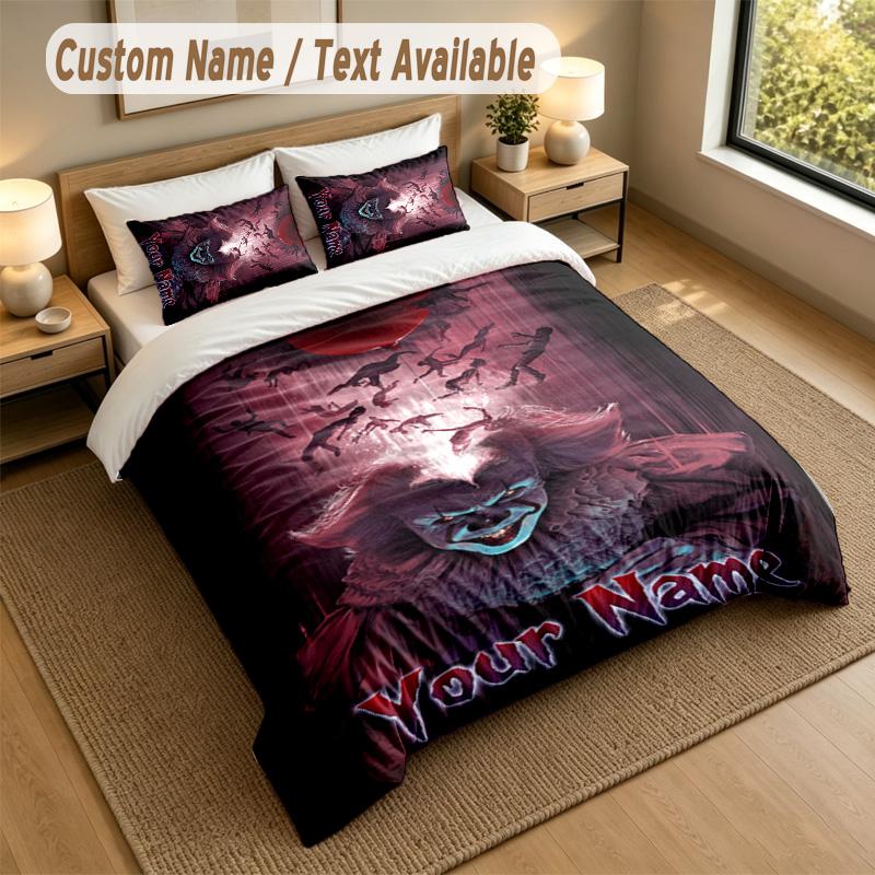 3Pcs Bedding Set Custom Name Text, 1 Sheet 2 Pillowcases Home Bed DecorIT Pennywise