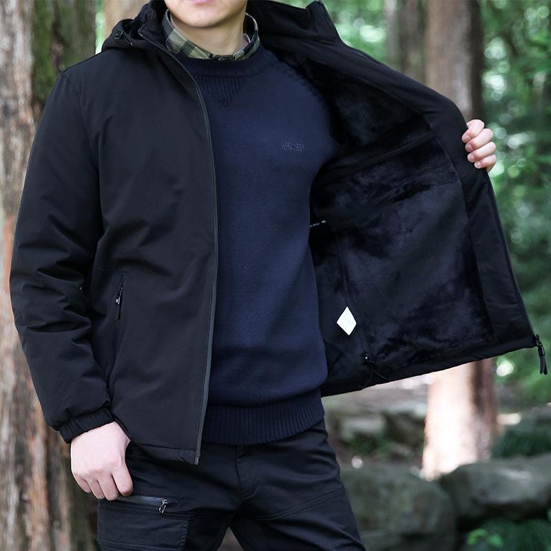 Autumn and Winter Men's Fleece Hooded Jacket Outdoor Windproof Warm Cold Casual Simple Men's Jacket
