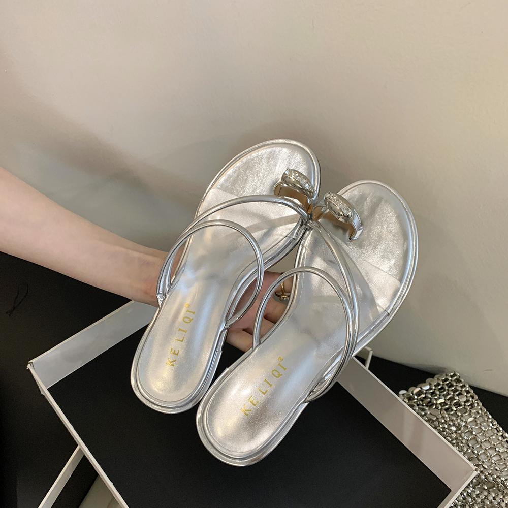 

fashion Fashion Women Slides Slippers Silver Pink White Narrow Band Summer Thick Mid Heels Slip On Party Pumps Dress Shoes Woman Size 39 7.5 серебряный