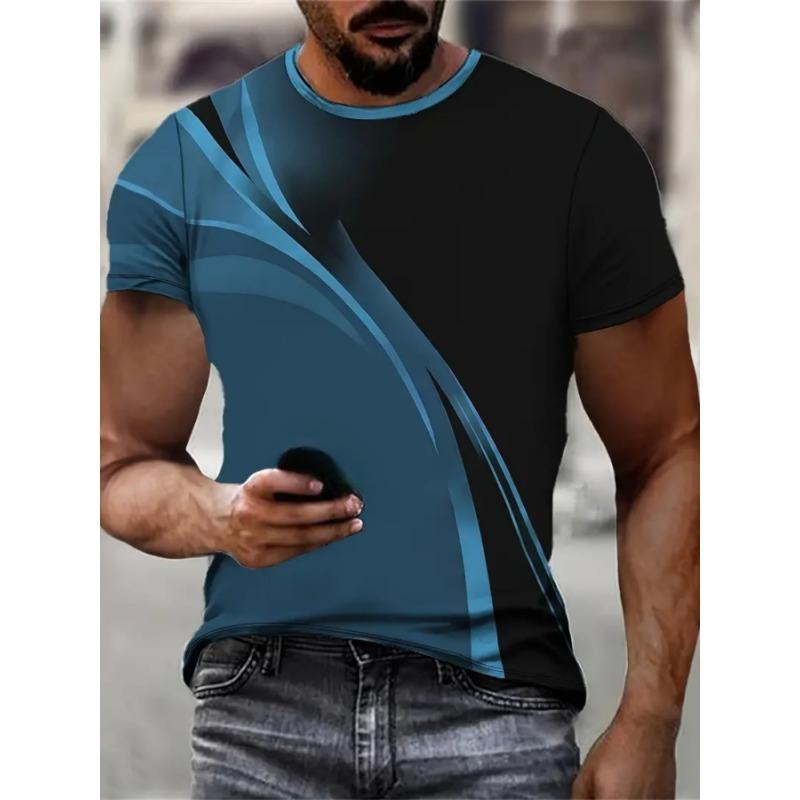 Fashion T-Shirts for Men Stripe 3D Printing Tops T-Shirt Crew Neck Short Sleeve Tee Sport Men Clothing Summer Oversize T-Shirts