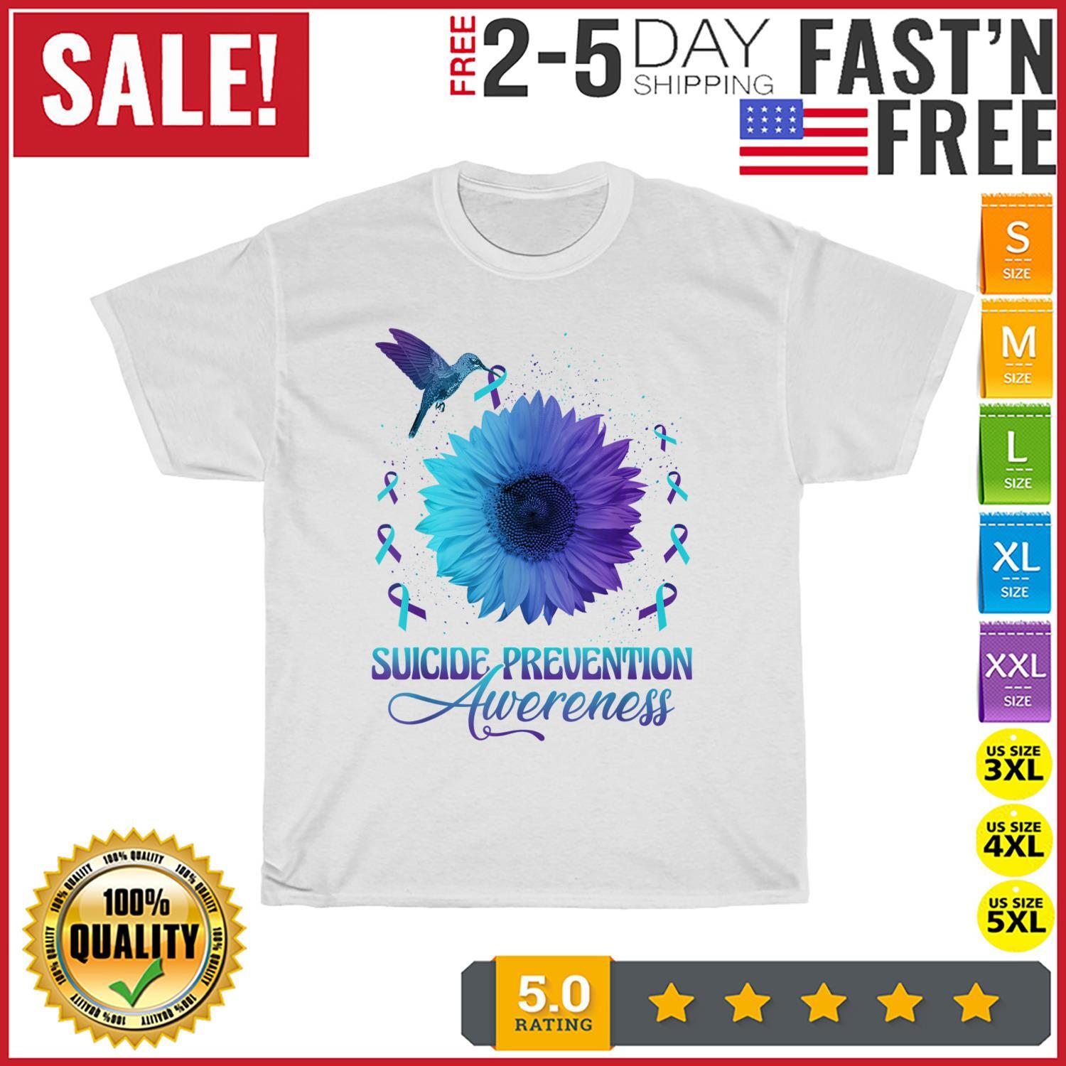 Hummingbird With Sunflower Suicide Prevention Awareness Day T Shirt Mens Womens Tees Top Men Women L
