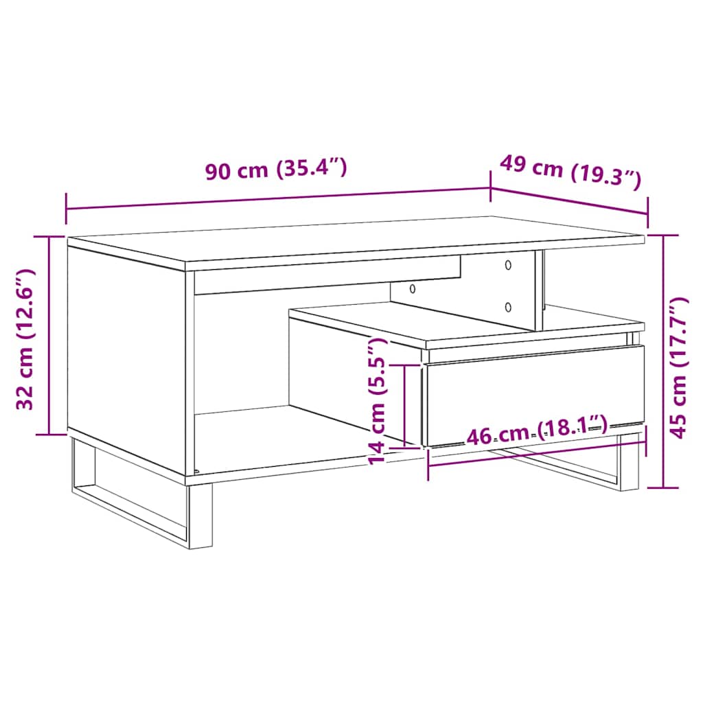 Coffee Table Black Oak Look 90 x 49 x 45 cm Engineered Wood
