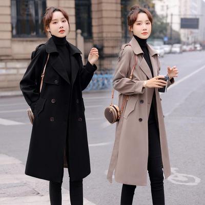 Trench Coat Feminino Médio e Longo Casaco Acima do Joelho e Cintura Fina Outono Roupas Femininas
