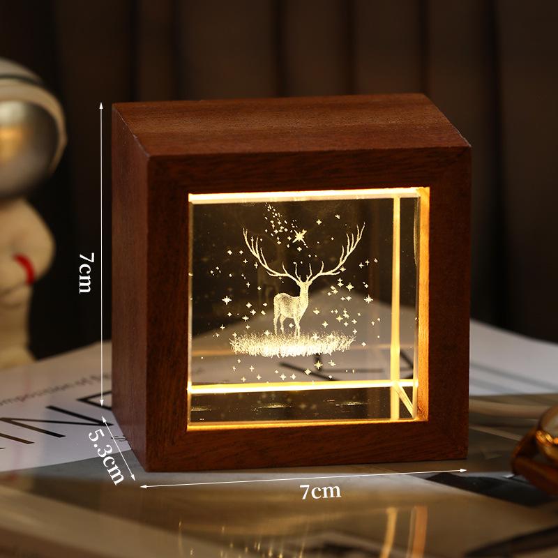 3D Galaxy Crystal Cube Night Light with Wooden Base - Illuminated Desktop Ornament, Perfect Birthday Gift