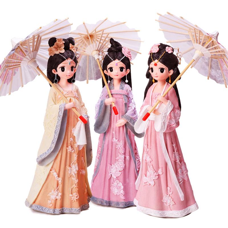 2025 New Arrival China Resin Traditional Chinese Style Cute Girl Figurines Miniatures Desk Accessories Home Decoration Ornaments