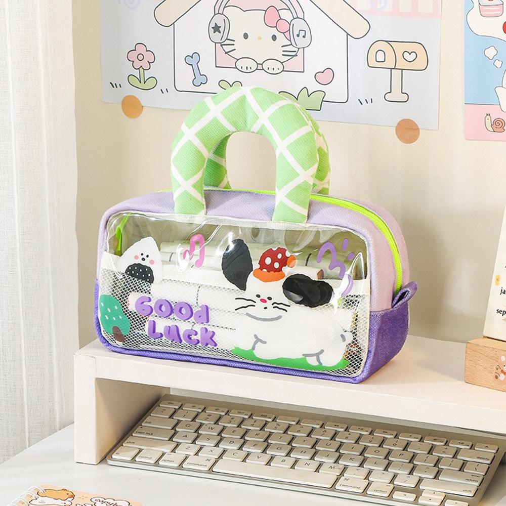 

Cartoon Pencil Bag Multi-Layer Transparent Handheld Pen Bag Makeup Bag Large Capacity Portable Stationery Organizer For Home