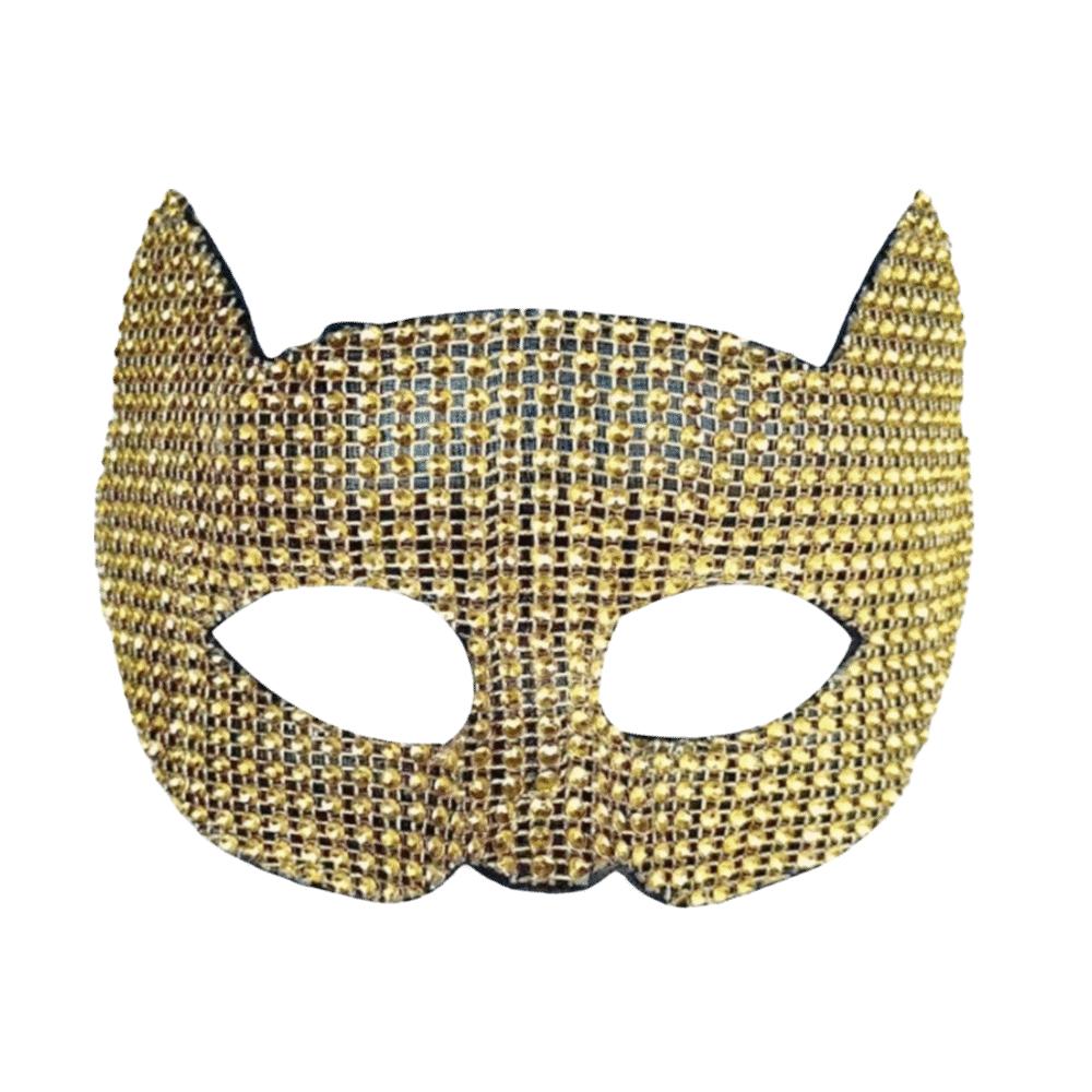 Sparkly Cat Ear Half Face Mask Rhinestone Masquerade Eye Mask Chic Halloween Mask Prom золотой