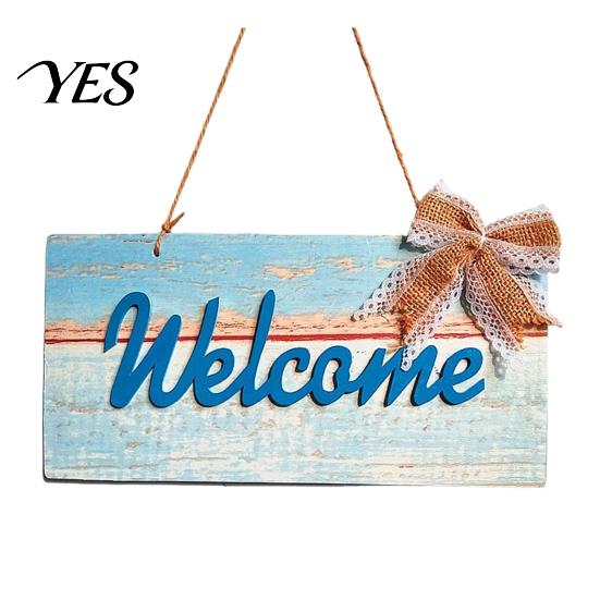 Ocean Themed Decor Welcome Decorative Sign, Wooden Mediterranean Retro Style Long-lasting Door Decoration Wall Mounted Sign for Indoor Outdoor