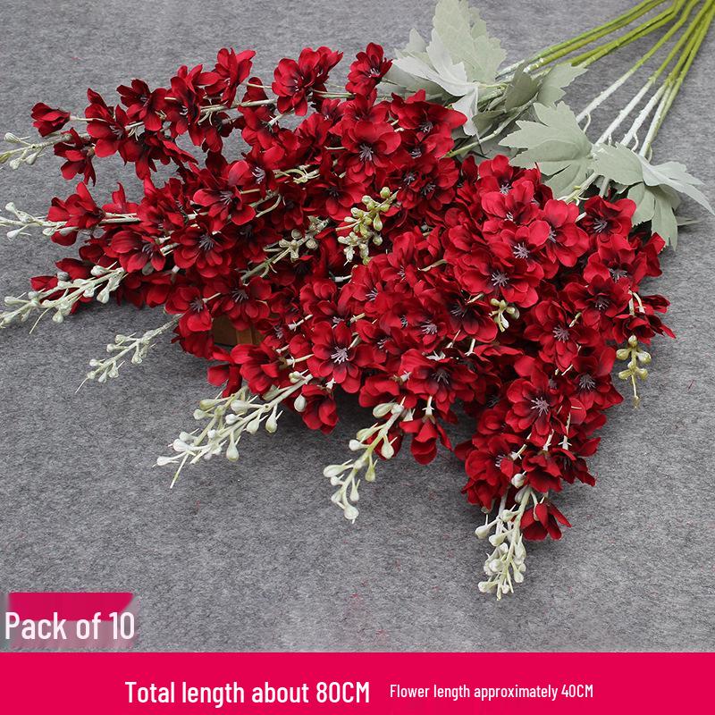 10-Piece Burgundy Floral Décor Set: Red-Toned Artificial Flowers, Mat, Aisle Runner, Wedding Decoration