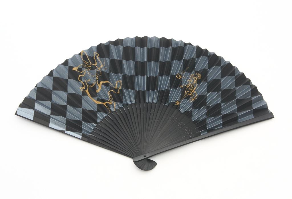 Kyoto kariert schwarz Kyoto Handwerker handgefertigt Fächerbeutel Geschenkbox enthalten [Hasegawa] Fächer, Muster, Chojugiga, gefärbt, Fächer, enthalten,