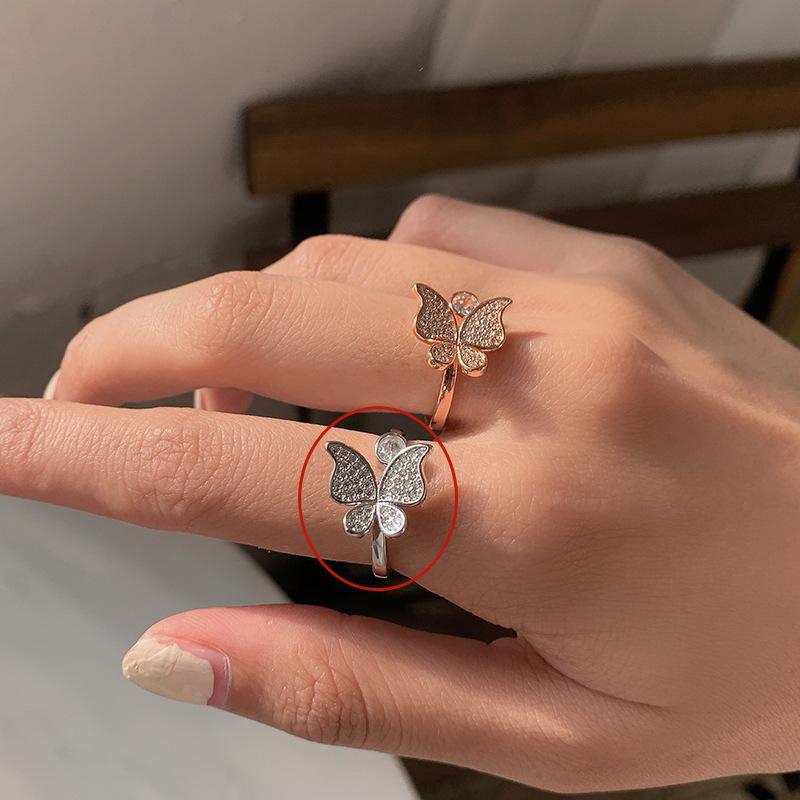 Japanese Korean Daily Commute Flower Leaf Adjustable Butterfly Ring - Women s Retro Light Luxury Fashion Accessory Adjustable