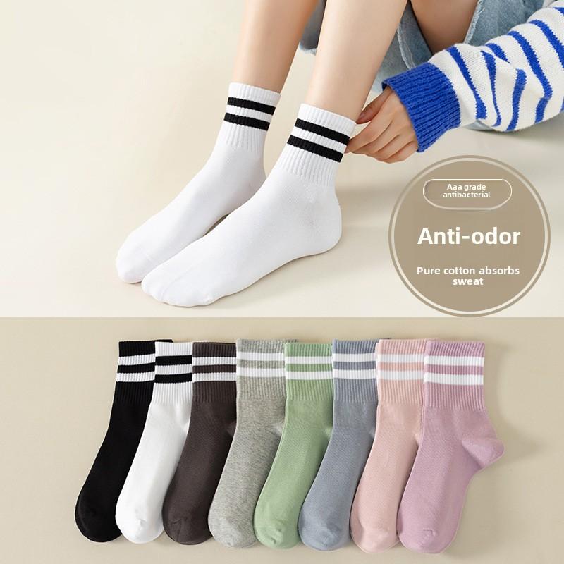 Fall/Winter Women's Pure Cotton Short Socks for Exercise Anti-odor Absorbent Sweat-Resistant Autumn Cotton Stockings Mid-Calf Socks