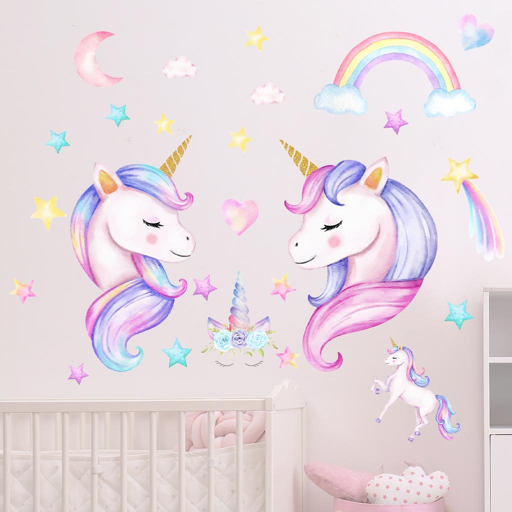 Cartoon Star Rainbow Unicorn Wall Stickers for Kids Room Decor Children Baby Room Bedroom Nursery Home Decoration Wall Decals