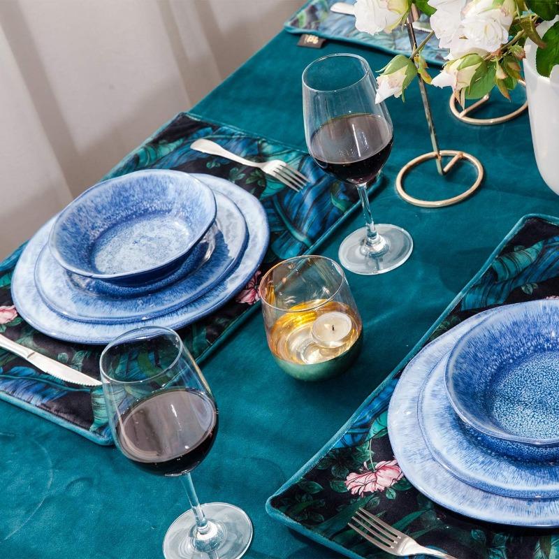 Set di Stoviglie in Melamina Blu da 12 Pezzi, Infrangibile e Lavabile in Lavastoviglie, Ideale per Uso Interno ed Esterno