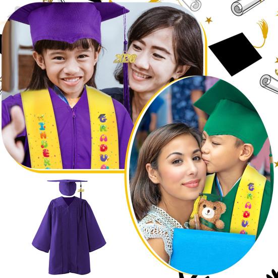 Zestaw czapki i togi na ukończenie przedszkola Unisex Strój Congrats Grad z zawieszkami z frędzlami 2026 dla przedszkola