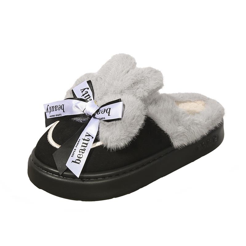 Fashion Women's Cotton Slippers Winter Sweet Thick-soled Wool Cotton Shoes Home Cute Plus Velvet Shoes Women's Warm Anti-ski Boots