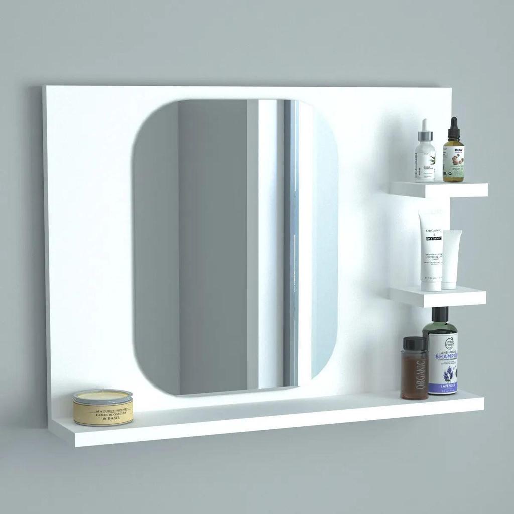 Decorative Mirrored Bathroom Shelf Corridor Living Room Wall WC Mirror Accessory Holder and Storage