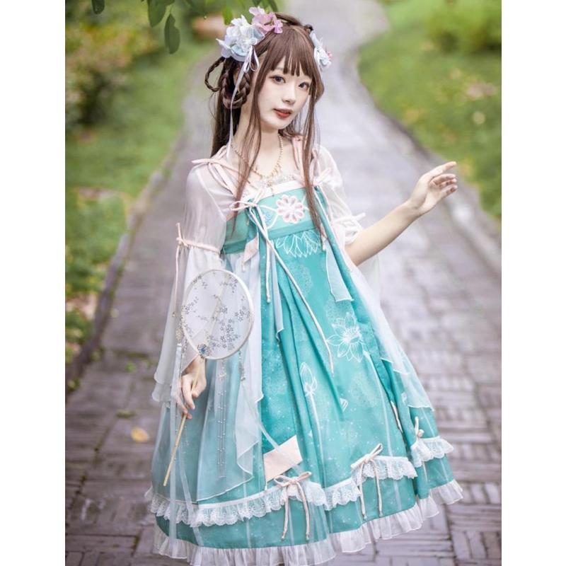 

Johnature Подростковая Лолита Милое Лоскутное Вышитое Платье Из 3 Частей One Size синий