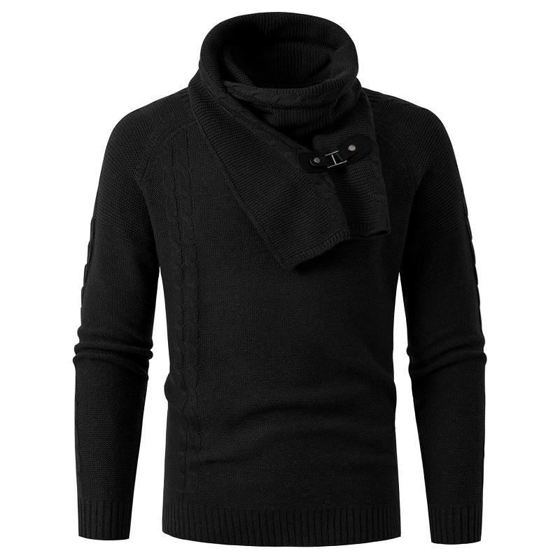 Men s Fashion Slim Fit Detachable Turtleneck Round Neck Knit Sweater L чёрный