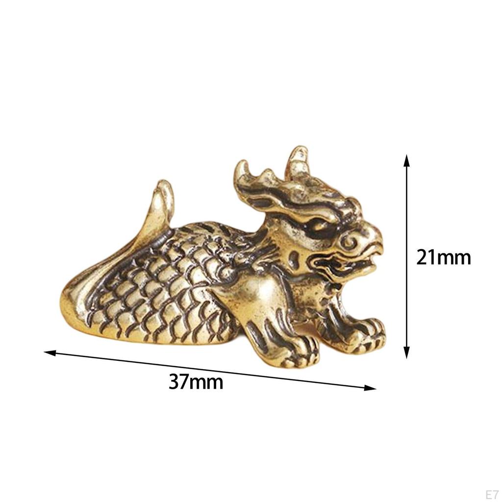 Antique Brass Kylin Figurine, Miniature Sculpture for Elegant Interior Design