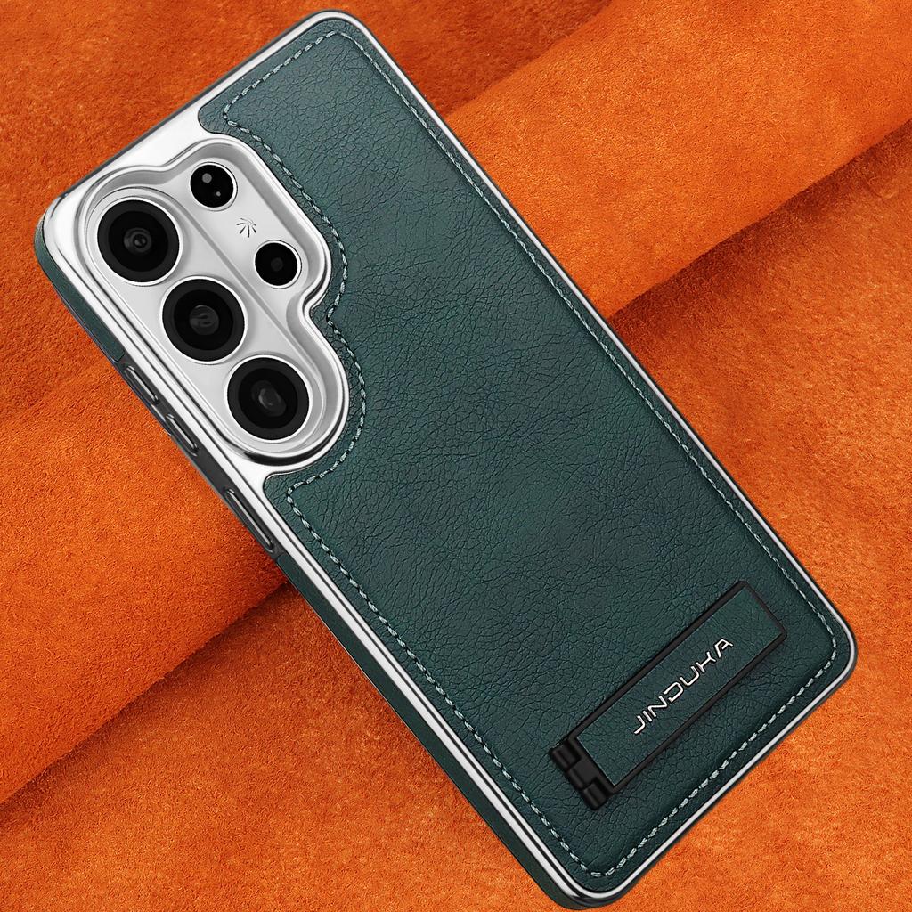 Premium Vintage Leather Case for Samsung Galaxy S26 Ultra S25+Plus S24 with Kickstand Holder Business Stylish Plating Frame