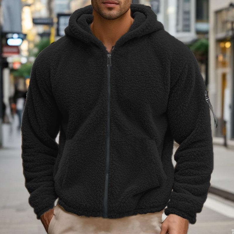 Men's Double-Faced Fleece Oversized Hooded Zip-Up High-Street Fashion Sweatshirt Jacket Top