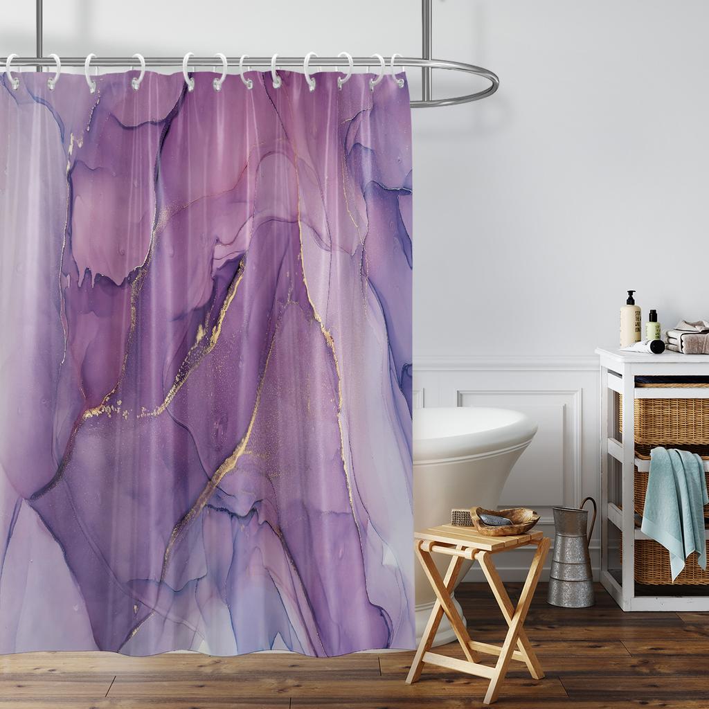 1 Piece of 180x180cm Purple Marble Pattern Digital Printing Shower Curtain Partition Bathroom Waterproof and Mold Resistant