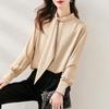 Srcr Women's Satin Chiffon Ribbon Long Sleeve Blouse