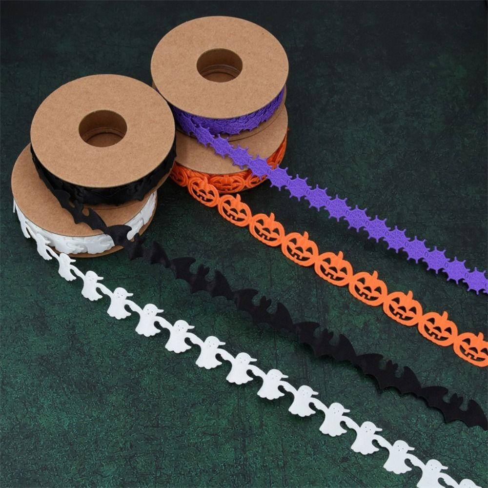 Embossed Design Halloween Ribbon Polyester Material Handmade Pumpkin Ribbon DIY Ribbon 10m Length Bat Ribbon Halloween Party