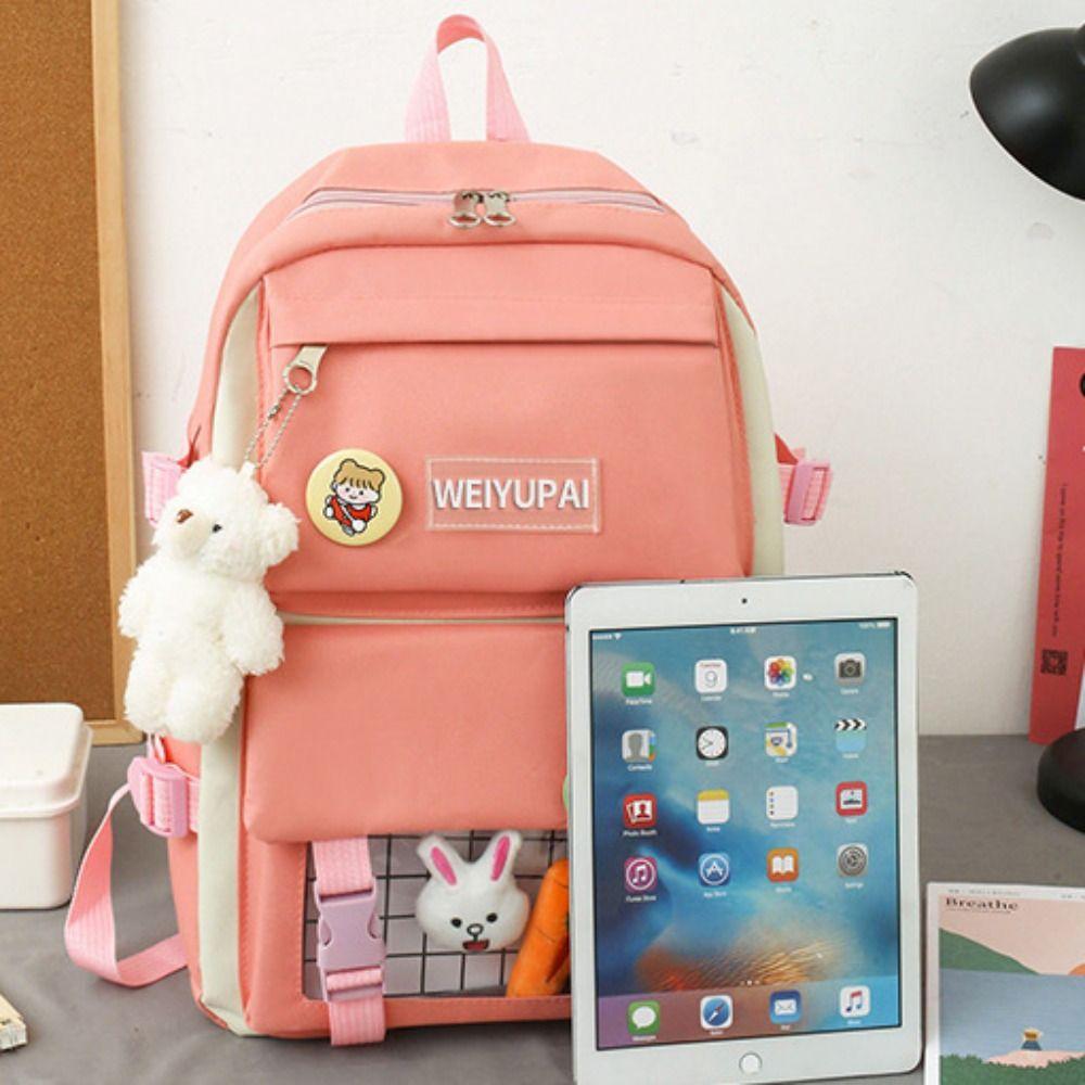 Simple Badge Shoulder Backpack Nylon Korean Style School Bag Sweet Large Capacity Bags  Girls