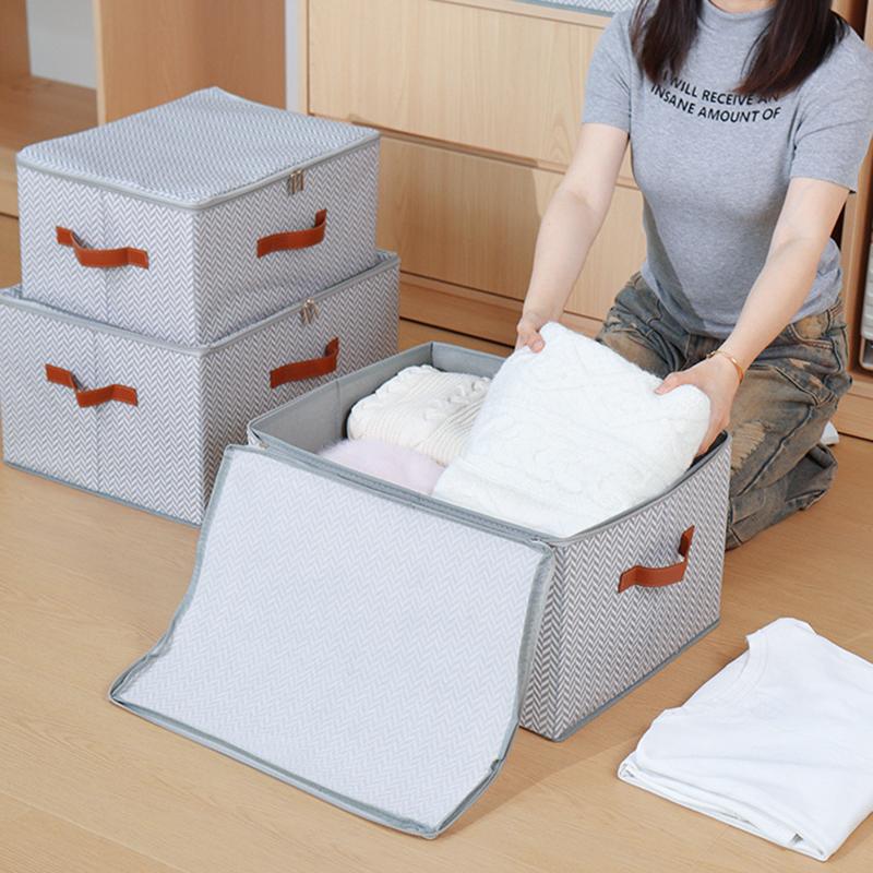 Fishbone Pattern Zipper Storage Box with Lid Home Use Organizer for Clothes Toys Bedroom Storage Container Multifunctional Wardrobe Organizer