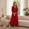 Loose Maxi Dress for Women,  3/4 Sleeve Button Up V Neck Casual Long Dress, Summer Flowy Beach Sundress