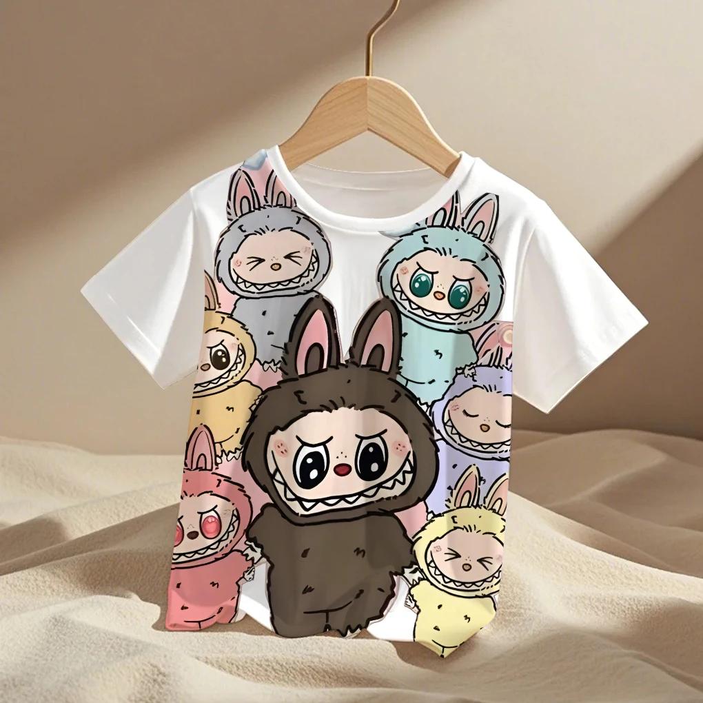 Kawaii Labubu Cartoon Anime Kids T-Shirts 3D Print Streetwear Boy Girls Child Clothing