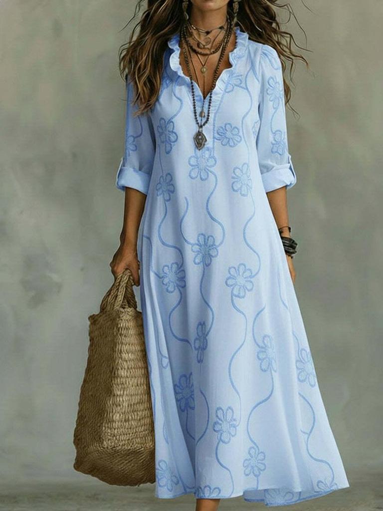 2026 Spring/Summer Fashion Lace Embroidery Cotton Linen Long Dress