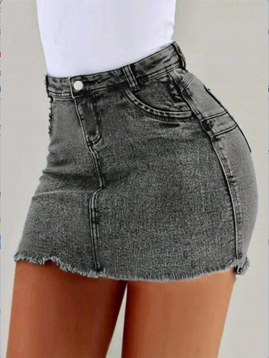 Women s Sexy Frayed Denim Mini Skirt - Elastic Tight Fit S светло-синий