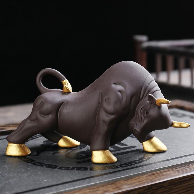 Ceramic Bull Sculptures and figurines, handmade Home, Room, Office, Car Wealth Luck Feng Shui Decor Chinese gift